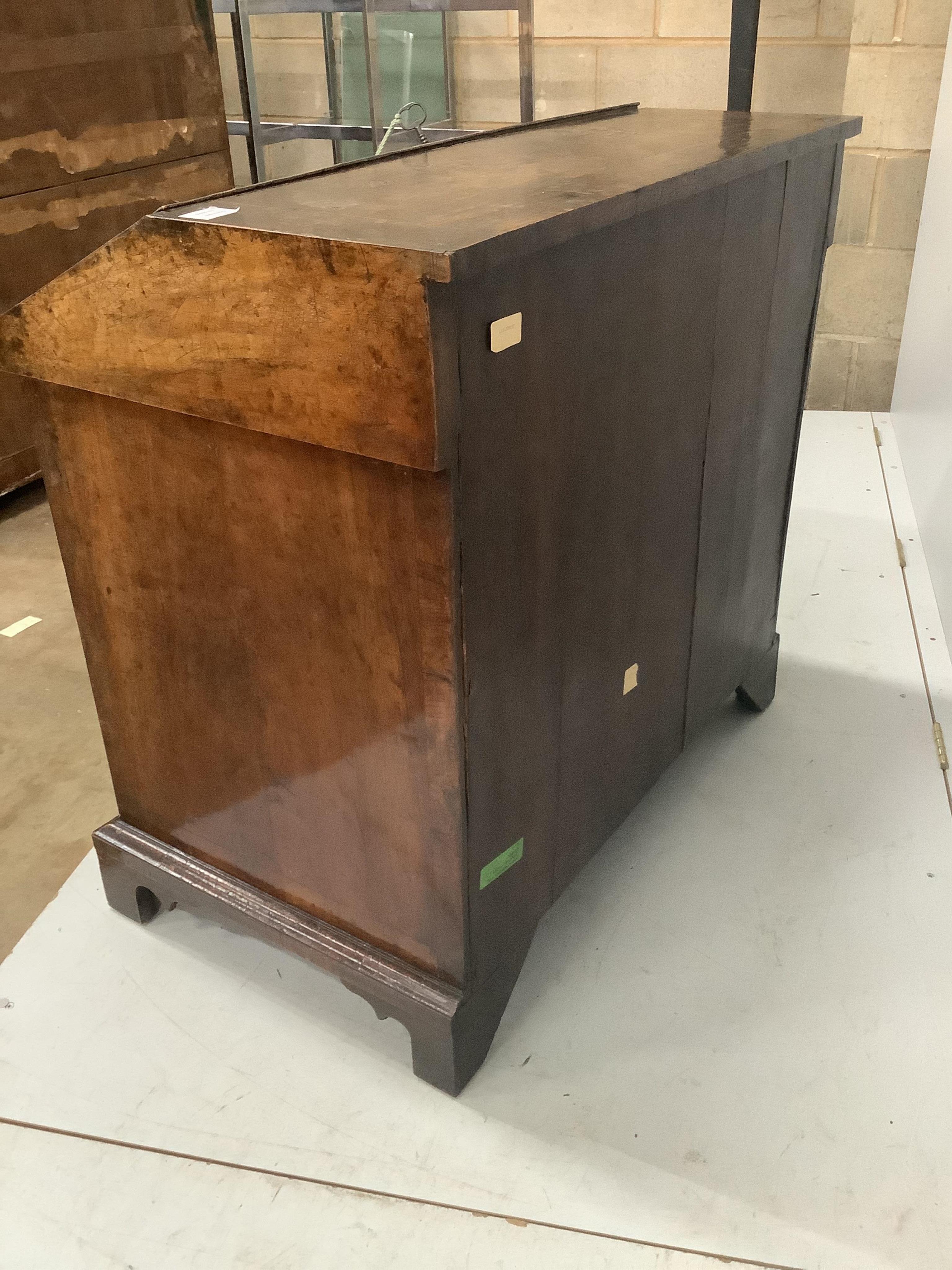 A rare William III walnut and featherbanded kneehole bureau, c.1700, with kneehole underframe, width 91cm, depth 55cm, height 88cm. Purchased from Mallett & Son of New Bond Street, 25th January 1954 for £270. Condition -